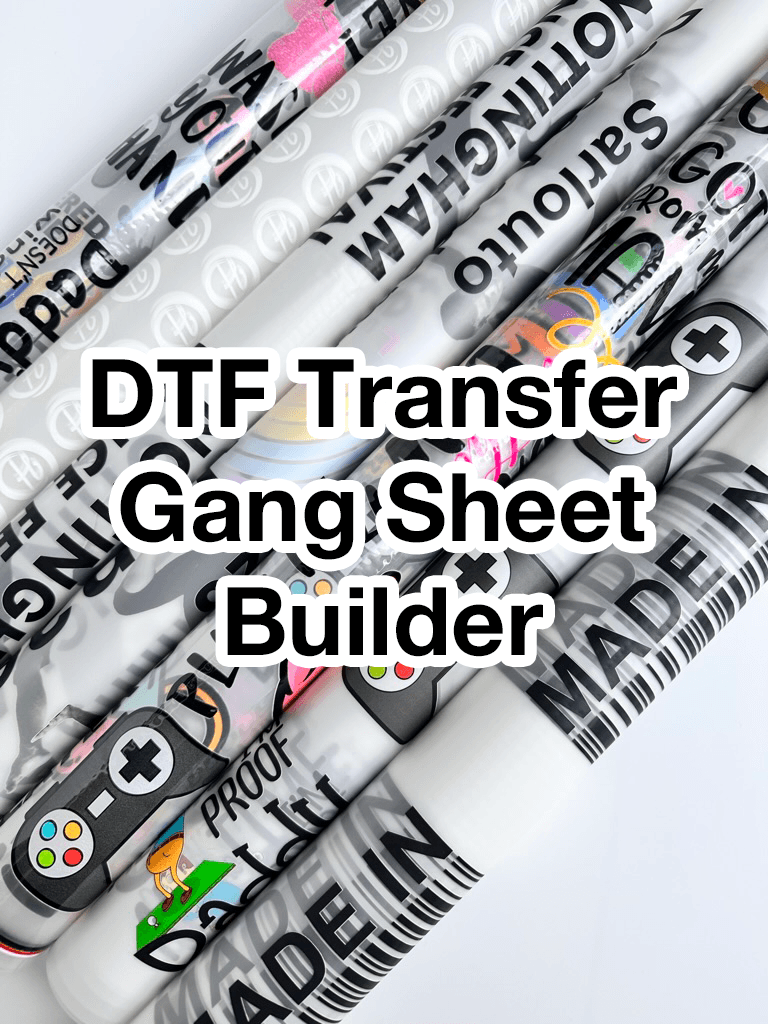 DTF Transfers with Gang sheet Builder heat press transfers for clothing Hucknall Nottingham based DTF printers  upload filed to make your own gang sheet 