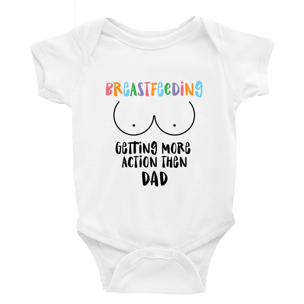 Breastfeeding getting more action than dad DTF Printing UK unisex onesie Funny baby bodysuit cheeky baby outfit new parent baby shower gift breastfeeding clothing