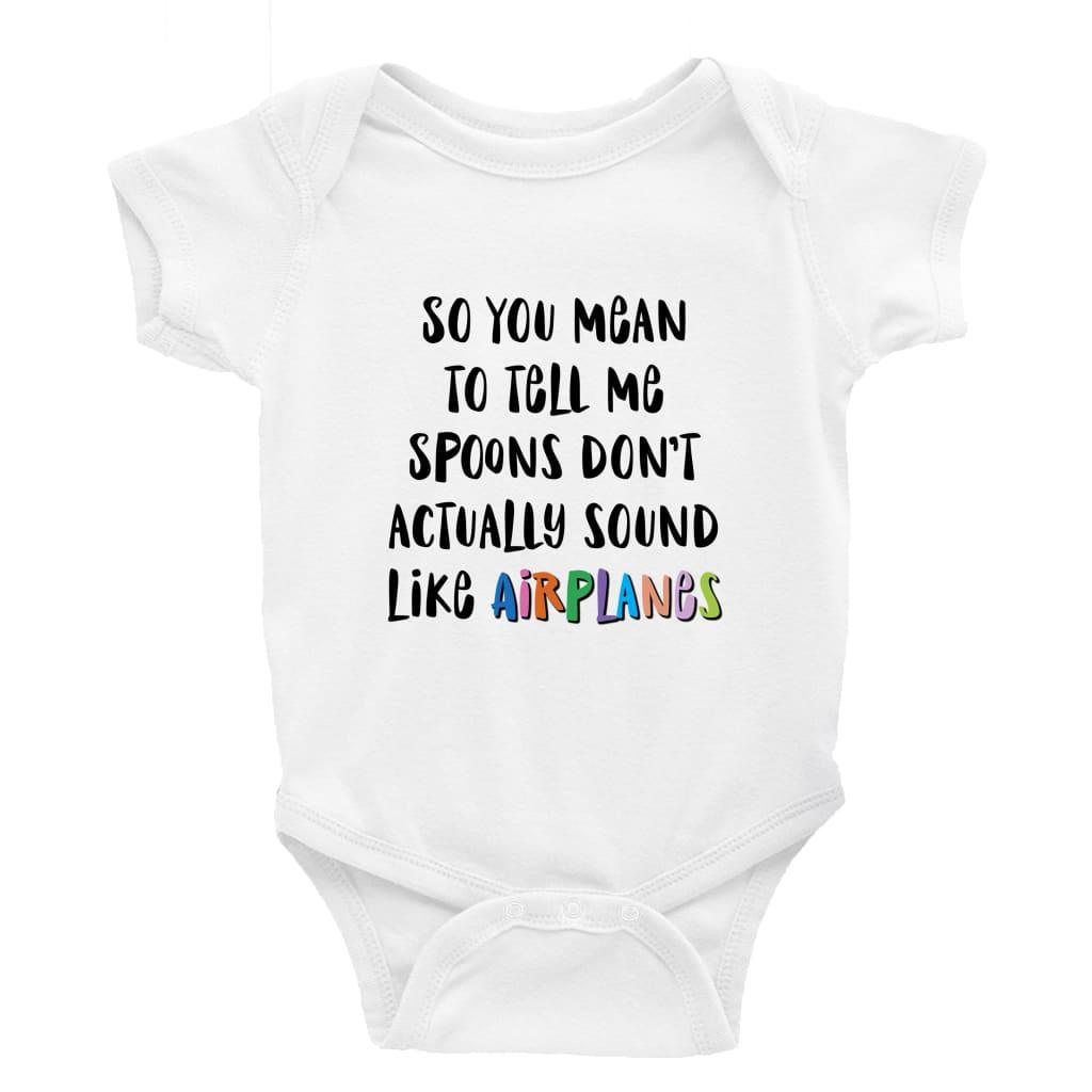 Spoons don’t sound like airplanes Multiple Colour options - 0-3 Month / Short Sleeve / Drop Shadow - Baby Bodysuit Baby onesie Unisex baby 