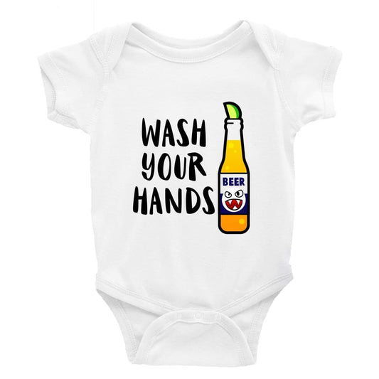 Wash Your hands with bottle Multiple Colour options - 0-3 Month / Short Sleeve / Plain Black - Baby Bodysuit Baby onesie Unisex baby vest 